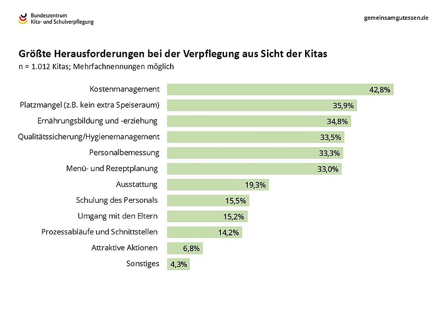 Die Herausforderungen für Kitas sind vielfältig. Am häufigsten wird das Kostenmanagement genannt.