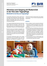 Merkblatt vom BfR mit Hinweisen zum Umgang mit Muttermilch